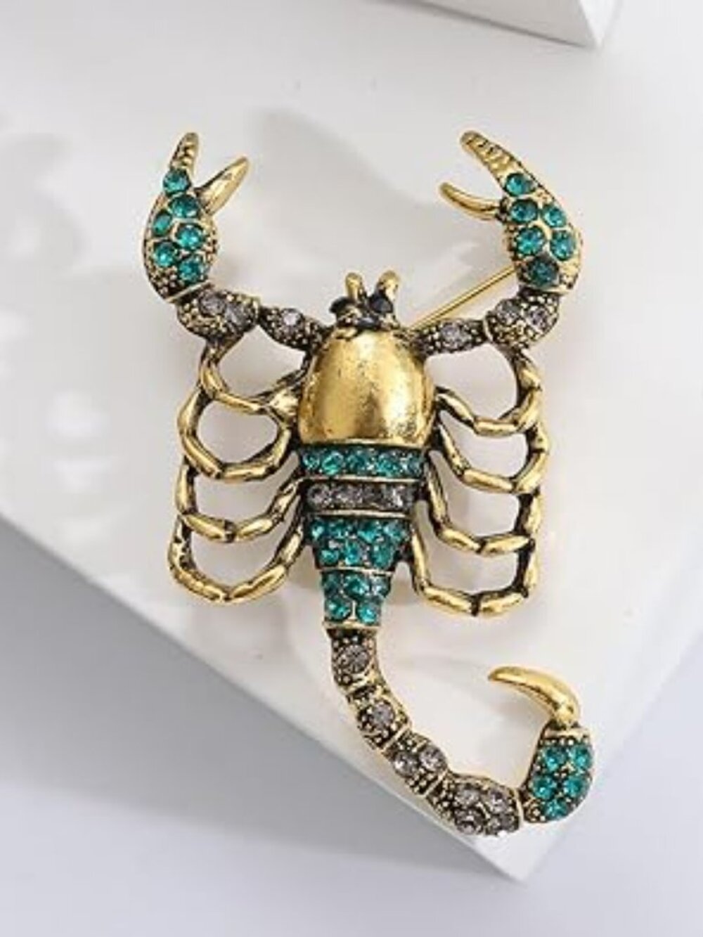 Scorpion Brooch Lapel Pin Gold with Rhinestones
